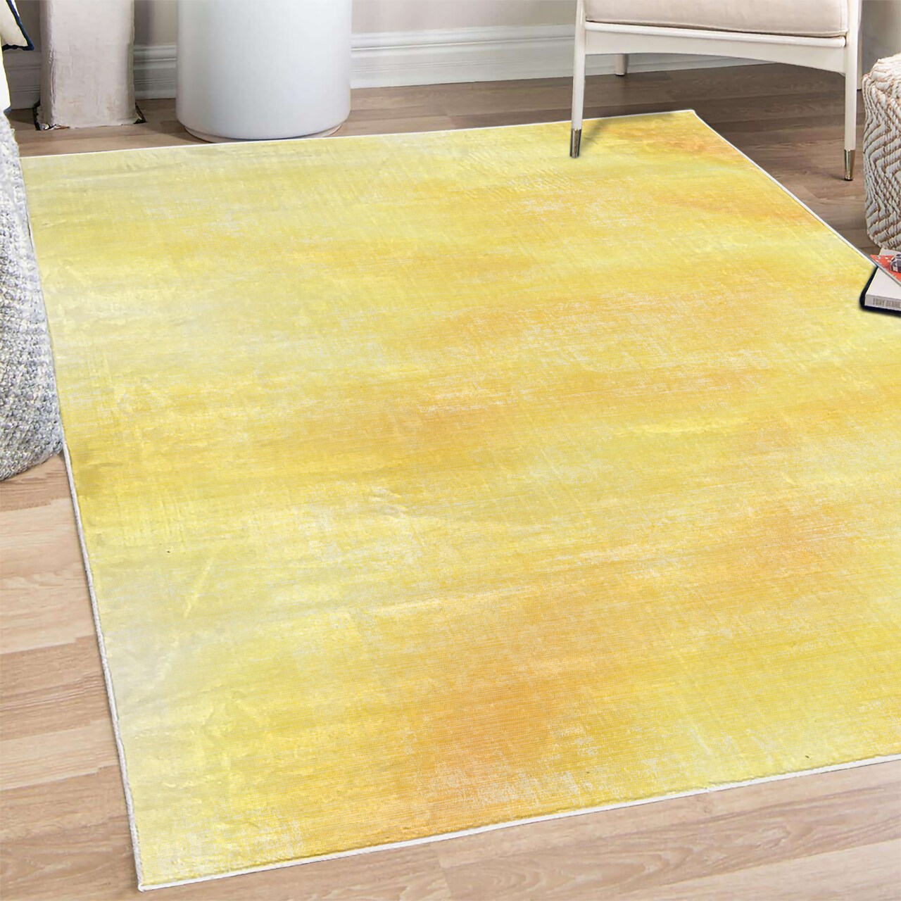 Ambesonne Yellow Decorative Rug, Abstract Vibrant Summer Sun Inspired with Different Shades of Dreamlike Style Design, Quality Carpet for Bedroom Dorm and Living Room, Yellow